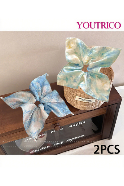 Youtrico 2PCS Gradient Square Scarf Hair Tie-Handcrafted Korean Hair Accessor...