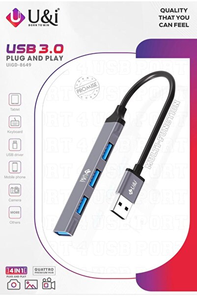 U & I Born To Win USB 3.0 Hub, 4-in-1 Premium Quattro Hub, Multi-Port Adapter with USB Ports