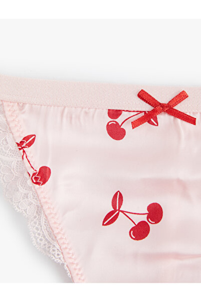 Koton Lace Detailed Cherry Patterned String Satin Panties
