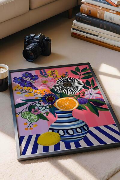 Saturn Fruit and Flower Vase Framed Painting - Pop Art Poster Painting