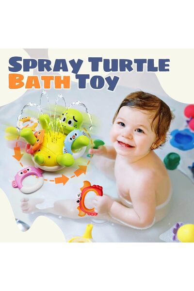erorex Baby Bath Toys Turtles Bath Toy One Touch Water Spray Button 5 Rings Rechargeable Bath Toys Kids