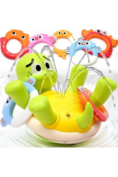 erorex Baby Bath Toys Turtles Bath Toy One Touch Water Spray Button 5 Rings Rechargeable Bath Toys Kids