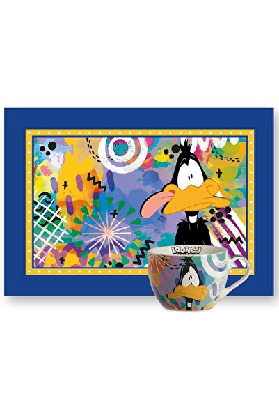 EGAN طقم إفطار لوني تونز - كوب ومفارش قطنية - طقم إفطار للأطفال من قطعتين، يت...