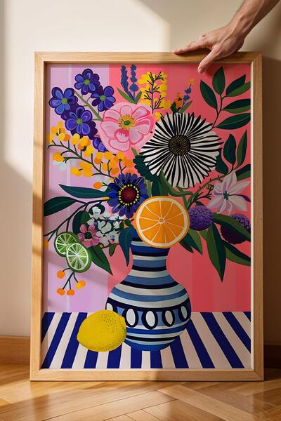 Saturn Fruit and Flower Vase Framed Painting - Pop Art Poster Painting