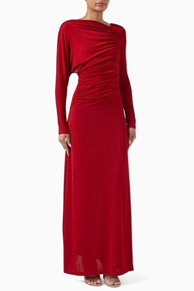 Eegen Studio فستان دافني ماكسي - ياقة غير متماثلة، أكمام طويلة، تصميم أنيق وأنثوي، صورة ظلية على شكل حرف A