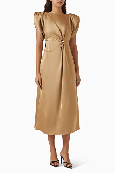 Eegen Studio Coralie Gathered Silk Dress - Stylish Puff Sleeves with Waist Ac...