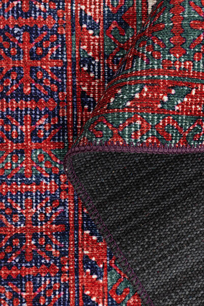 ARTLOOP Relic Kırmızı / Lacivert Vintage Dokulu Klasik Desenli Dokuma Tabanlı Şönil Halı AL 494