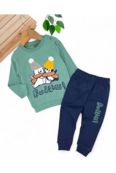 voyyo kids baby طقم بيبي بوي موسمي مطبوع عليه بطريق البطريق مصنوع من القطن بن...