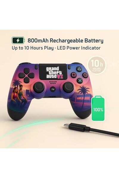 Generic GTA 6 Themed Wireless Gaming Controller | Dual Vibration, Turbo, Type-C Charging for PS4