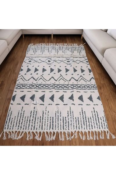 rexa White Bohemian carpet with gray geometric pattern -180*80 cm