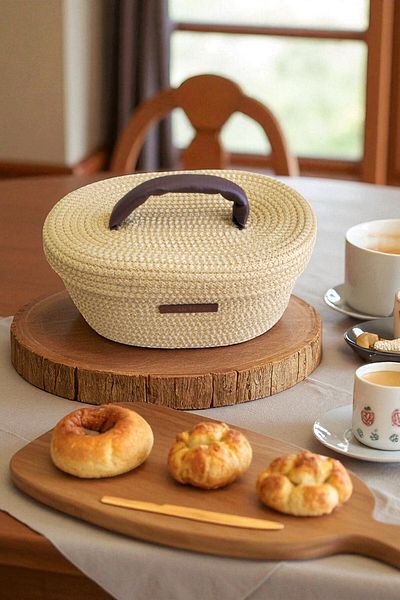 KAAN HOME TEKSTİL Kaan Home Hand Woven Bread Basket – Natural and Decorative Multi-Purpose Organizer