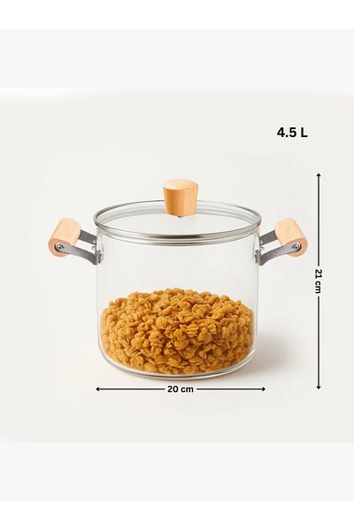 rexa Clear Heat-Resistant Glass Pot with Lid and Wooden Handle - 4.5 L - 2SS1-A05-003