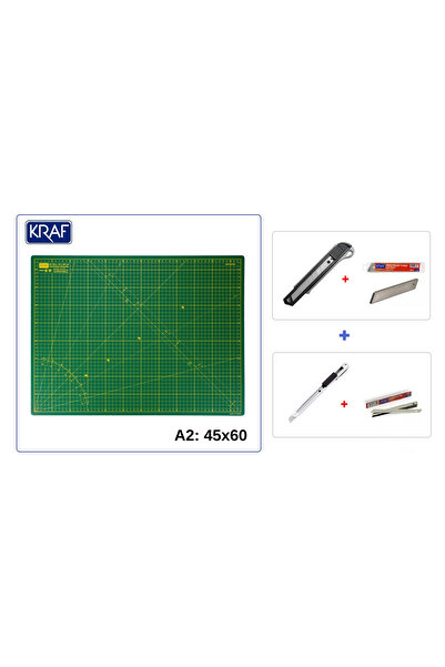 KRAF Kesim Matı A2 45x60 cm + Metal Kasa Dar ve Geniş Maket Bıçakları ve 10 L...