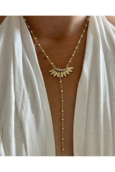Laquila Jewellery Kuş Tüyü Detaylı Y Kolye Kuyumcu İşçiliği