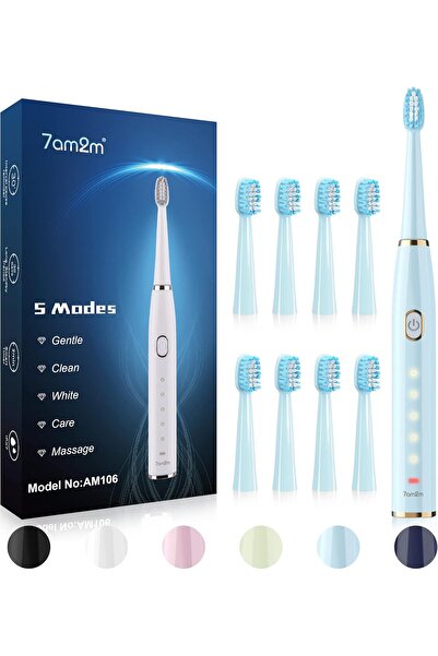 7am2m فرشاة أسنان كهربائية سونيك للبالغين والأطفال - فرشاة أسنان عالية الطاقة قابلة لإعادة الشحن مع 8 رؤوس