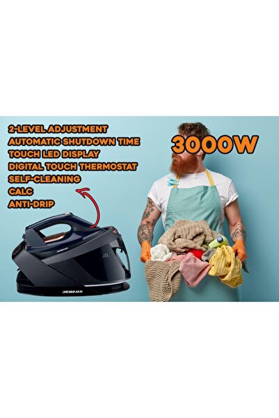 Hausberg Ironing station HB-7925NG, 3000W, 40-50g/min, 1.5l, self-cleaning, thermostat, ceramic, black