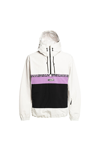 Quiksilver White Men's Hooded Collar Regular Fit Waterproof Ski Coat EQYTJ03421 Steeze Jk