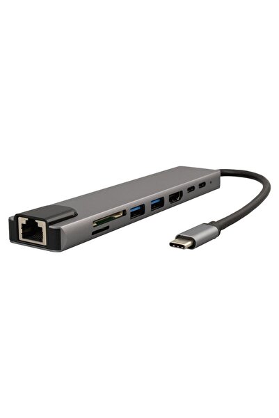 Powermaster Type-C 8in1 HDMI Çok Fonksiyonlu USB 3.0 Dock Station (Macbook - PC - Playstation - Xbox