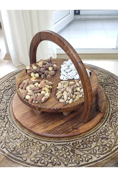 DNC Art&Deco Handmade Wooden Heart-Shaped Collapsible Snack Bowl - Romantic and Stylish Presentation Item (Large Size)