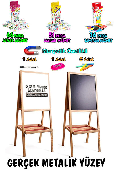 PinkToys Manyetik Özellikli Gerçek metalik Yüzey Ahşap Yazı Tahtası Seti 3M