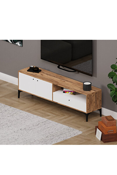 Alfimo Mobilya NOVA 2 KAPAKLI ÇEKMECELİ TV ÜNİTESİ CEVİZ&BEYAZ AFM142