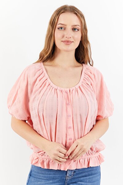 French Connection Women Scoop Neck Puffed Sleeve Peasant Top, Pink