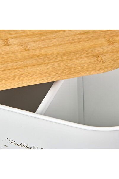 Genel Markalar Bath 2 Bölmeli Ahşap Kapaklı Metal Deterjan Kutusu - Beyaz - 12 lt