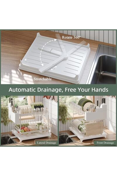 Saharaz 2 Tier Dish Drying Rack with Drainboard & Utensil Holders, Rust-Proof, Kitchen Organization