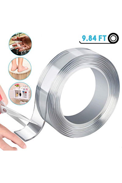 ZAWTR Bandă dublu adezivă, acrilică/PET, transparentă, 3 x 300 cm