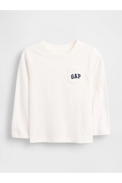 GAP Erkek Bebek Beyaz Logo Cep T-Shirt