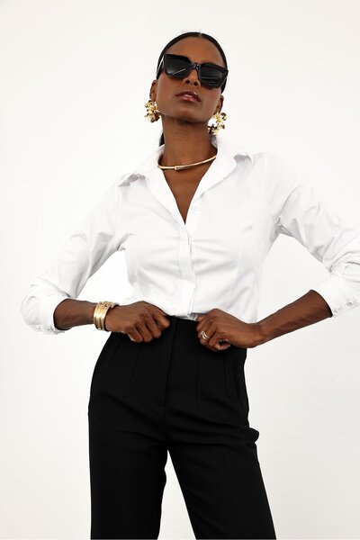 5in1Canpolat Λευκό πουκάμισο ποπλίνας με πέτο 3903