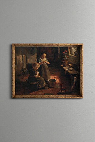 epiqart Potato Peeling - Vintage Patterned Frame