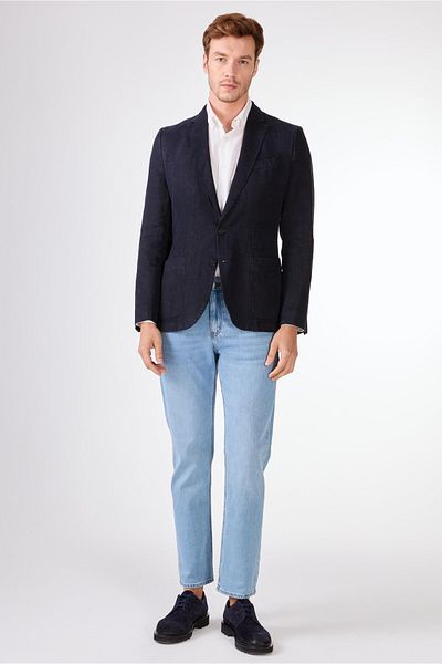 Dufy Navy Blue Men's Jacket - Slim Fit