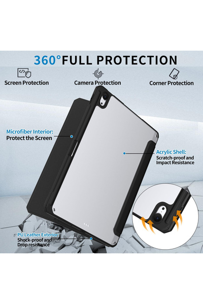 Patamiyar Husă pentru iPad Pro 11 inch M4 2024, cu suport pentru creion, suport din piele PU, cu funcție de activare/repaus automat - Negru