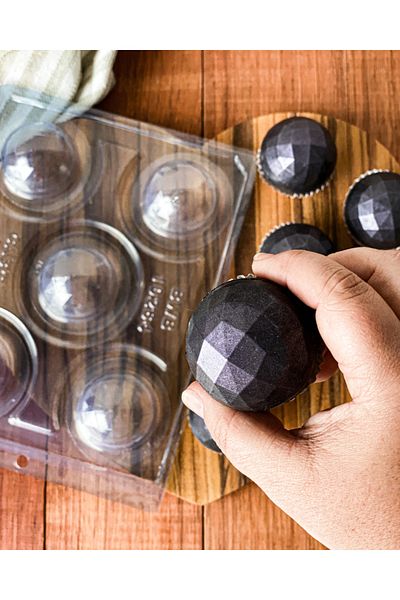 BWB Faceted Spherical Chocolate Mold, 3 parts, 5 cavities, Ø50mmxh25mm