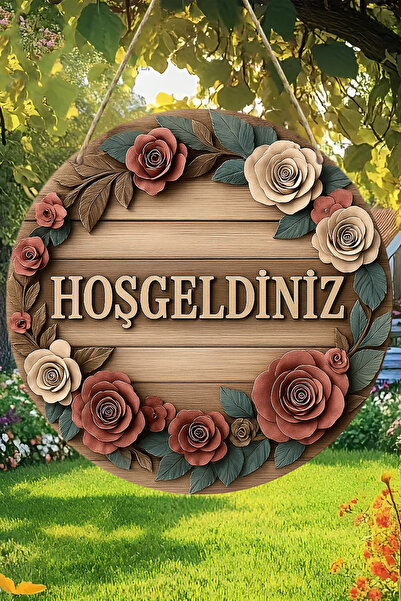 kutuTR Hoş Geldiniz Çiçekli UV BASKI 3D GÖRÜNÜMLÜ MDF Kapı Süsü | Askılı, Silinebilir, Dekoratif KS013
