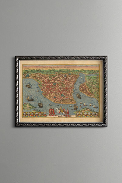 epiqart 1572 Istanbul Map - Vintage Patterned Frame