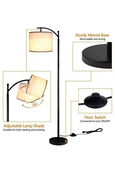 Saharaz مصباح أرضي LED حديث عتيق بإضاءة بيضاء دافئة، 3 ألوان قابلة للتعديل، مصباح 9 وات بمفتاح قدم، أسود