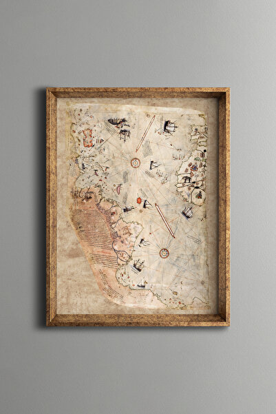 epiqart Piri Reis Dünya Haritası - Vintage Desenli Çerçeve