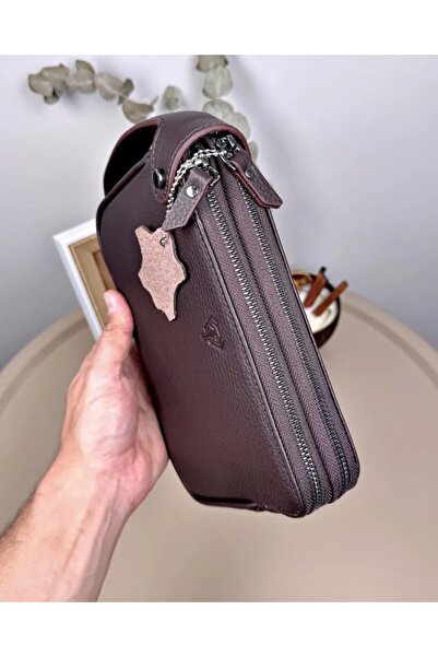 Fil Deri Genuine Leather Handheld Double Zipper Men's Handbag 2101