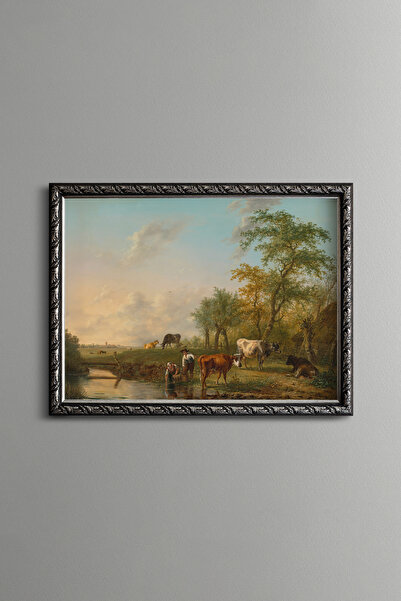 epiqart Landscape with Cows - Vintage Patterned Frame