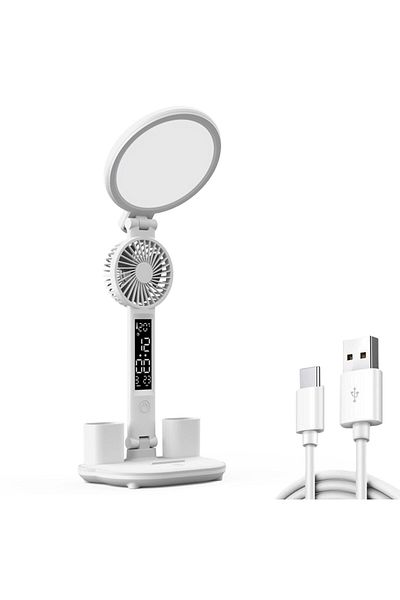 Nubiqo Multifunctional 4-in-1 LED desk lamp with fan, digital clock, 3 light modes, reg