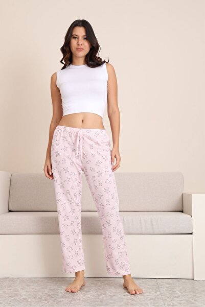 STELLAPİNK ÇİZGİLİ PANDA BASKILI PİJAMA ALTI - PEMBE