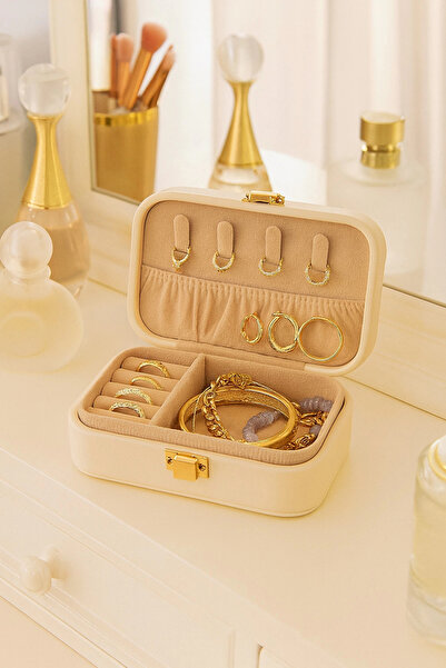 Evistro منظم صندوق مجوهرات من الجلد متوسط ​​الحجم للسفر والمجوهرات مقاس 12 سم...