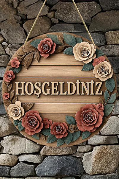 kutuTR Hoş Geldiniz Çiçekli UV BASKI 3D GÖRÜNÜMLÜ MDF Kapı Süsü | Askılı, Silinebilir, Dekoratif KS013