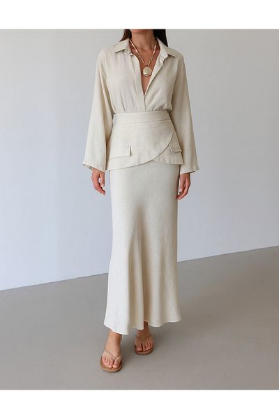 My Blog Natural Skirt Belted Skirt Shirt Suit - 8763
