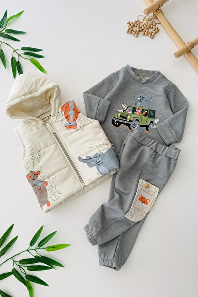 Minigimin Cicileri My Little Baby's Pimples Elephant Printed Baby Boy's 3-Pie...