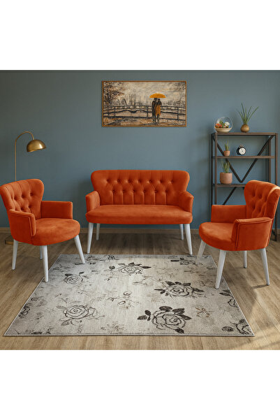 Azra Mobilya Kiremit Babyface Kumaş Çay Seti Koltuk Takımı – 2 Berjer + 1 İki...