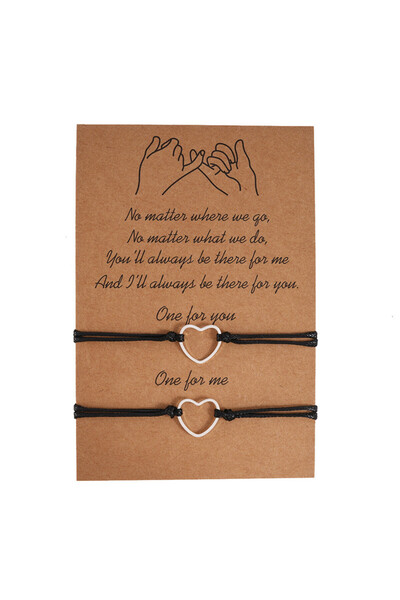 OEM Set 2 bratari cu pandantiv inima din material textil, reglabila