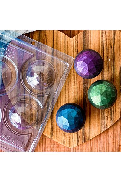BWB Chocolate mold Faceted spheres, 3 parts, 4 cavities, Ø60mmxh30mm